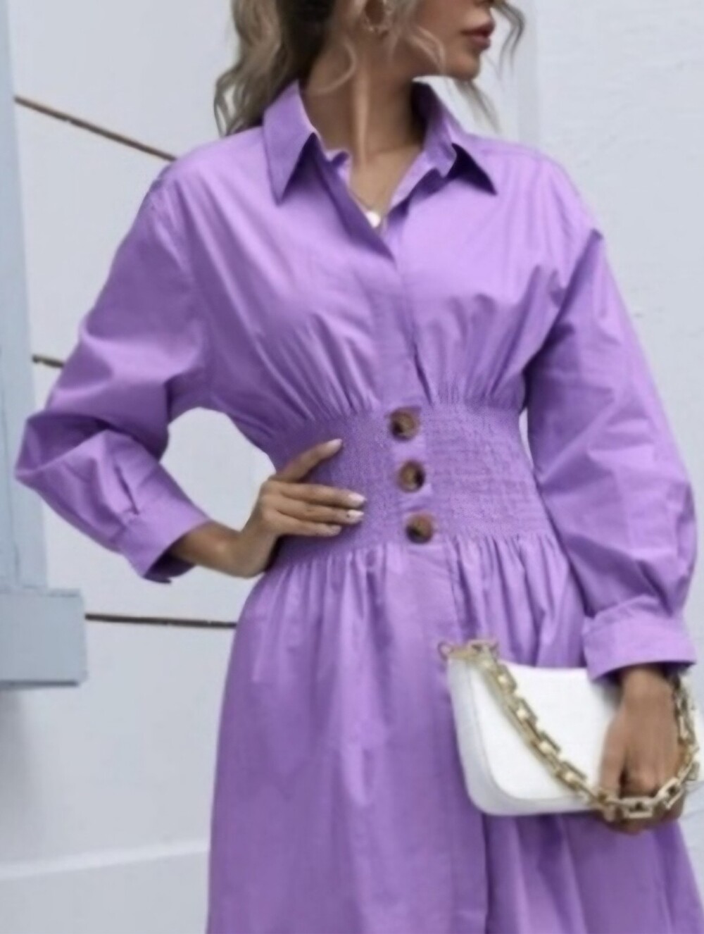 Zara Shirred Waist Cotton Shirt Dress - Lilac Small - Bloggers Favorite